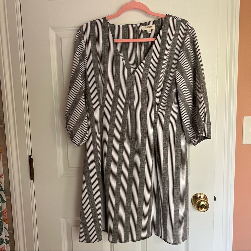 Umgee Black and White Striped Long Sleeve Dress
